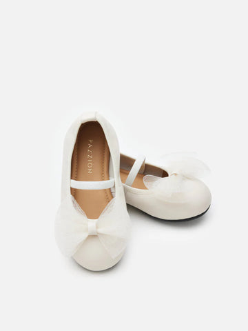 PAZZION, Katie Tulle Bow Mary Janes, Beige